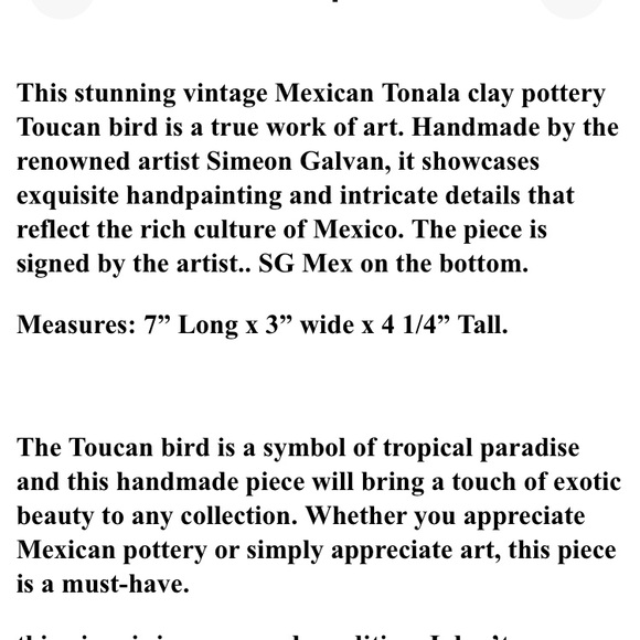 Vintage Mexican Tonala Clay Pottery Bird Signed Simeon Galvan Hand Painted 🐧 - Picture 8 of 9